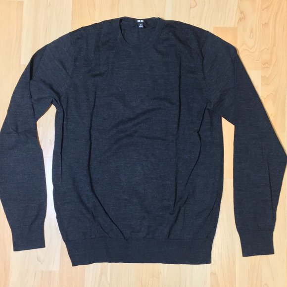 Uniqlo Mens Crewneck Sweater - Extra Fine Merino Medium Dark-Grey - Picture 1 of 3